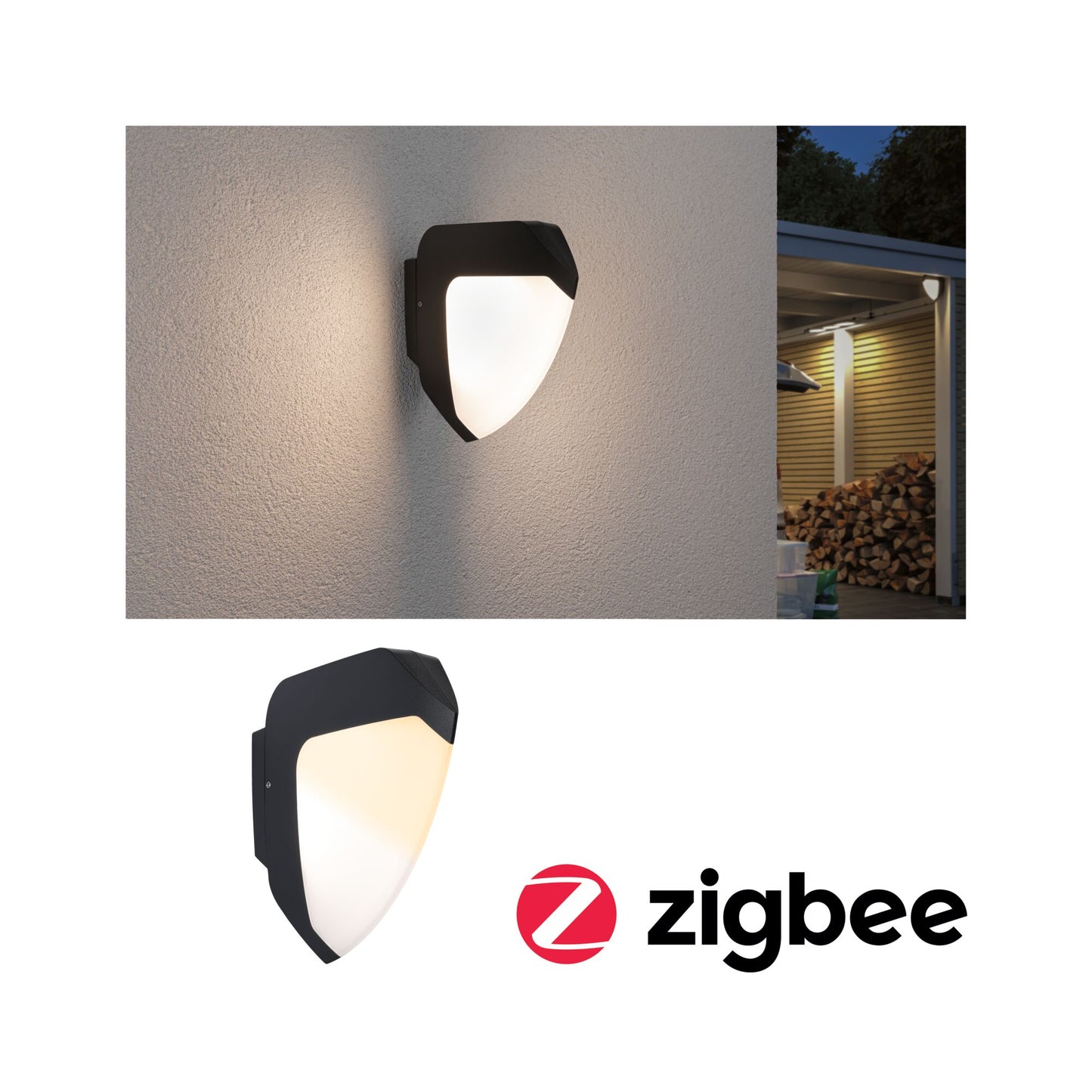 Paulmann Smart Home Zigbee LED Außenwandleuchte Ikosea mit Bewegungsmelder und Dämmerungssensor Tunable Warm IP44  50x203mm Tunable Warm 4,4W 350lm 230V  Anthrazit Kunststoff