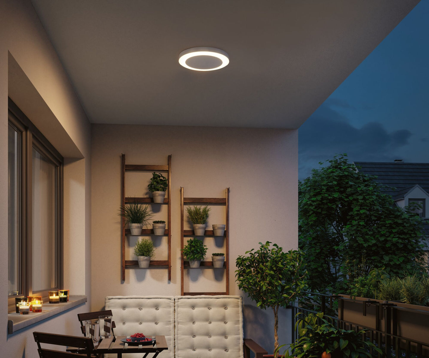 Paulmann LED Deckenaufbauleuchte Circula mit Dämmerungssensor und Bewegungsmelder IP44 rund 320mm 3000K 14W 1800lm 230V  Beige Kunststoff