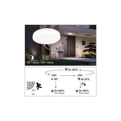 Paulmann LED Deckenaufbauleuchte Circula mit Dämmerungssensor und Bewegungsmelder IP44 rund 320mm 3000K 14W 1800lm 230V  Beige Kunststoff