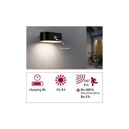 Paulmann Solar LED Außenwandleuchte Adya mit Bewegungsmelder IP44 180x118mm 3000K 2,5W 300lm