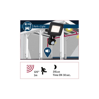 Paulmann Park + Light LED Außenwandleuchte Bimea mit Bewegungsmelder IP65 eckig 103x23mm 3000K 4,5W 430lm 12V  Schwarz Metall