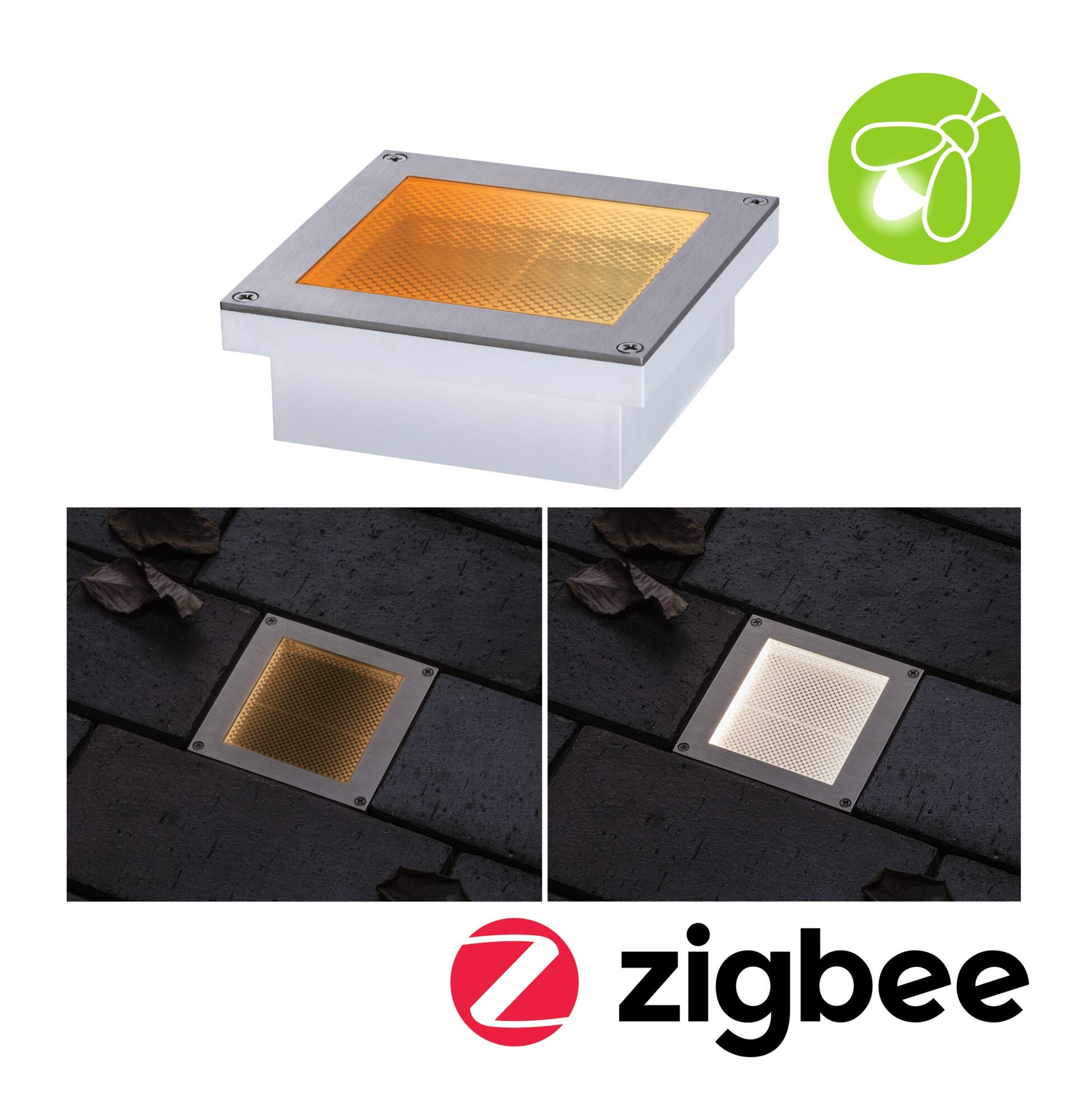 Paulmann Smart Home Zigbee LED Bodeneinbauleuchte Brick Tunable Warm IP67 eckig 100x100mm Tunable Warm 1W 18lm 230V Edelstahl Edelstahl