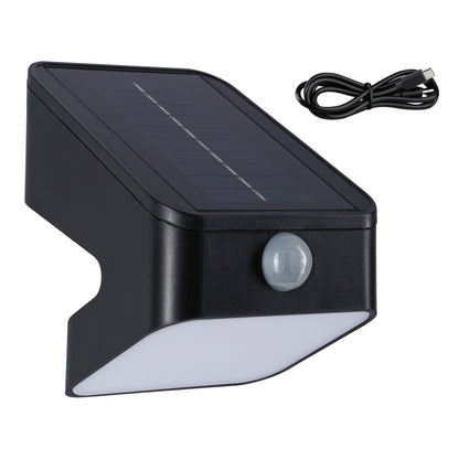 Paulmann Solar LED Wandfluter Lesly Dämmerungsgesteuerter Bewegungsmelder (IR) IP65 eckig 113x126mm 3000K 5,5W 400lm 3,7V  Anthrazit Kunststoff