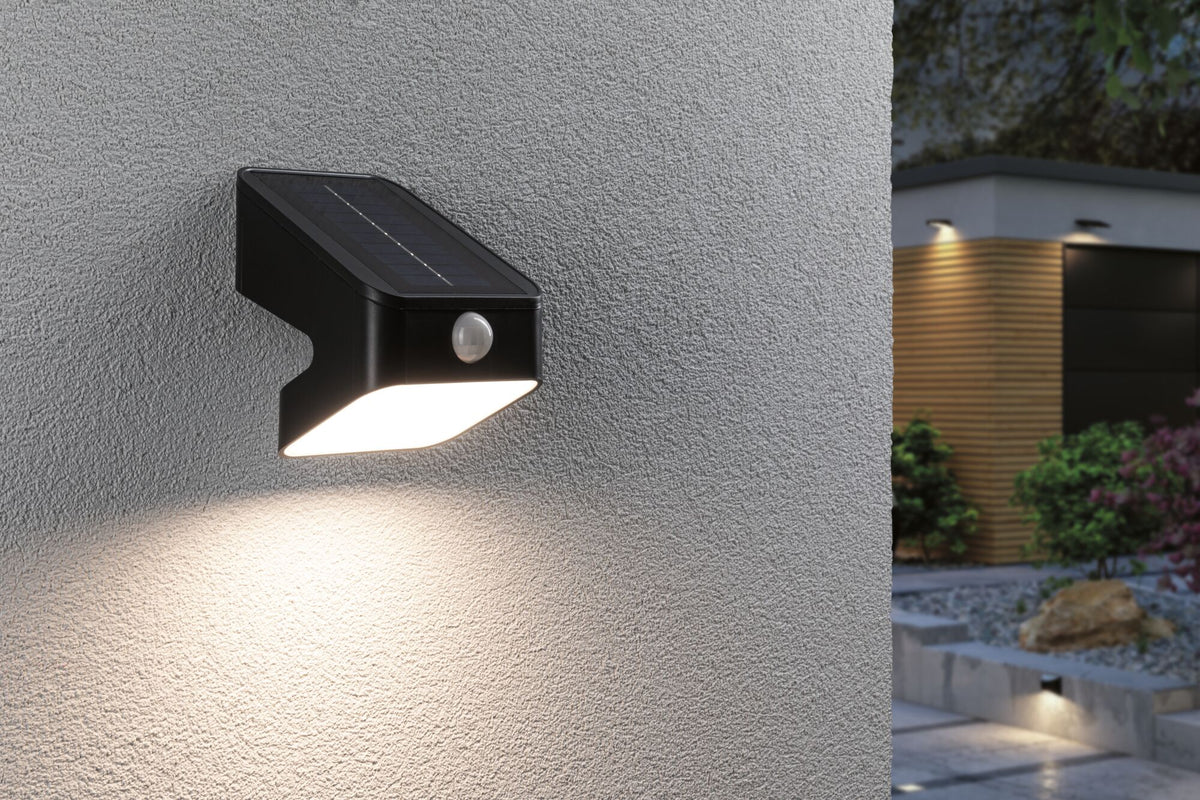 Paulmann Solar LED Wandfluter Lesly Dämmerungsgesteuerter Bewegungsmelder (IR) IP65 eckig 113x126mm 3000K 5,5W 400lm 3,7V  Anthrazit Kunststoff