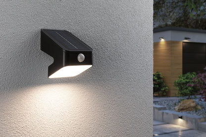 Paulmann Solar LED Wandfluter Lesly Dämmerungsgesteuerter Bewegungsmelder (IR) IP65 eckig 113x126mm 3000K 5,5W 400lm 3,7V  Anthrazit Kunststoff
