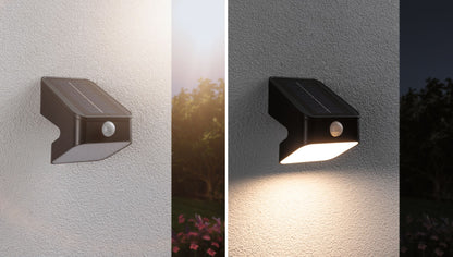 Paulmann Solar LED Wandfluter Lesly Dämmerungsgesteuerter Bewegungsmelder (IR) IP65 eckig 113x126mm 3000K 5,5W 400lm 3,7V  Anthrazit Kunststoff