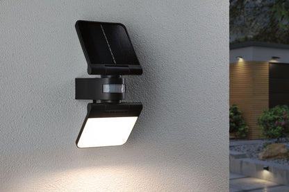 Paulmann Solar LED Wandfluter Lesla Dämmerungsgesteuerter Bewegungsmelder (IR) IP65 eckig 150x130mm 3000K 12,5W 1000lm 3,7V  Anthrazit Kunststoff