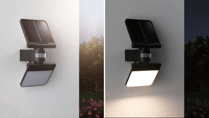 Paulmann Solar LED Wandfluter Lesla Dämmerungsgesteuerter Bewegungsmelder (IR) IP65 eckig 150x130mm 3000K 12,5W 1000lm 3,7V  Anthrazit Kunststoff