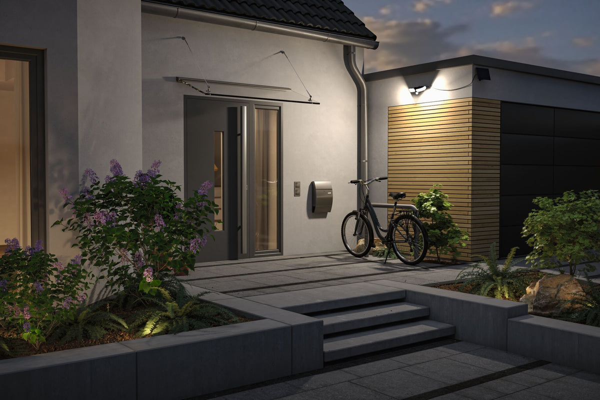 Paulmann Solar LED Wandfluter Sonlig Dämmerungsgesteuerter Bewegungsmelder (IR) IP65 eckig 286x137mm 3000K 2x9W 2x1100lm 3,7V  Anthrazit Kunststoff