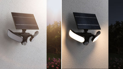 Paulmann Solar LED Wandfluter Sonlig Dämmerungsgesteuerter Bewegungsmelder (IR) IP65 eckig 286x137mm 3000K 2x9W 2x1100lm 3,7V  Anthrazit Kunststoff