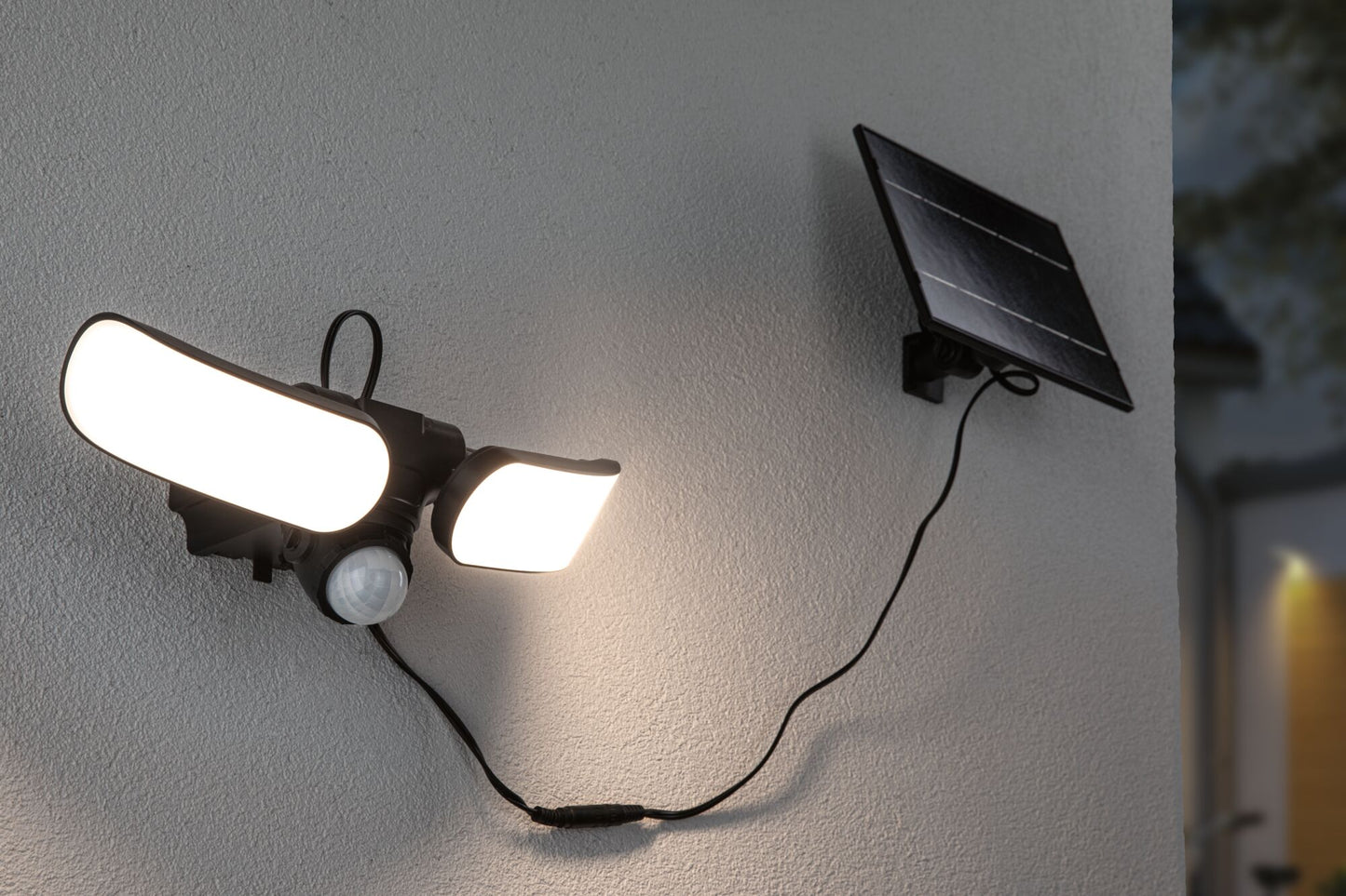 Paulmann Solar LED Wandfluter Sonlig Dämmerungsgesteuerter Bewegungsmelder (IR) IP65 eckig 286x137mm 3000K 2x9W 2x1100lm 3,7V  Anthrazit Kunststoff