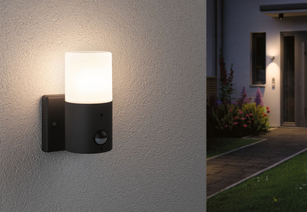 Paulmann Außenwandleuchte Tubs mit Bewegungsmelder ohne Leuchtmittel IP44 rund 105x130mm  max. 15W  230V  Grau matt Metall,Kunststoff