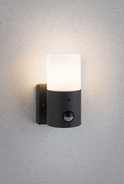 Paulmann Außenwandleuchte Tubs mit Bewegungsmelder ohne Leuchtmittel IP44 rund 105x130mm  max. 15W  230V  Grau matt Metall,Kunststoff