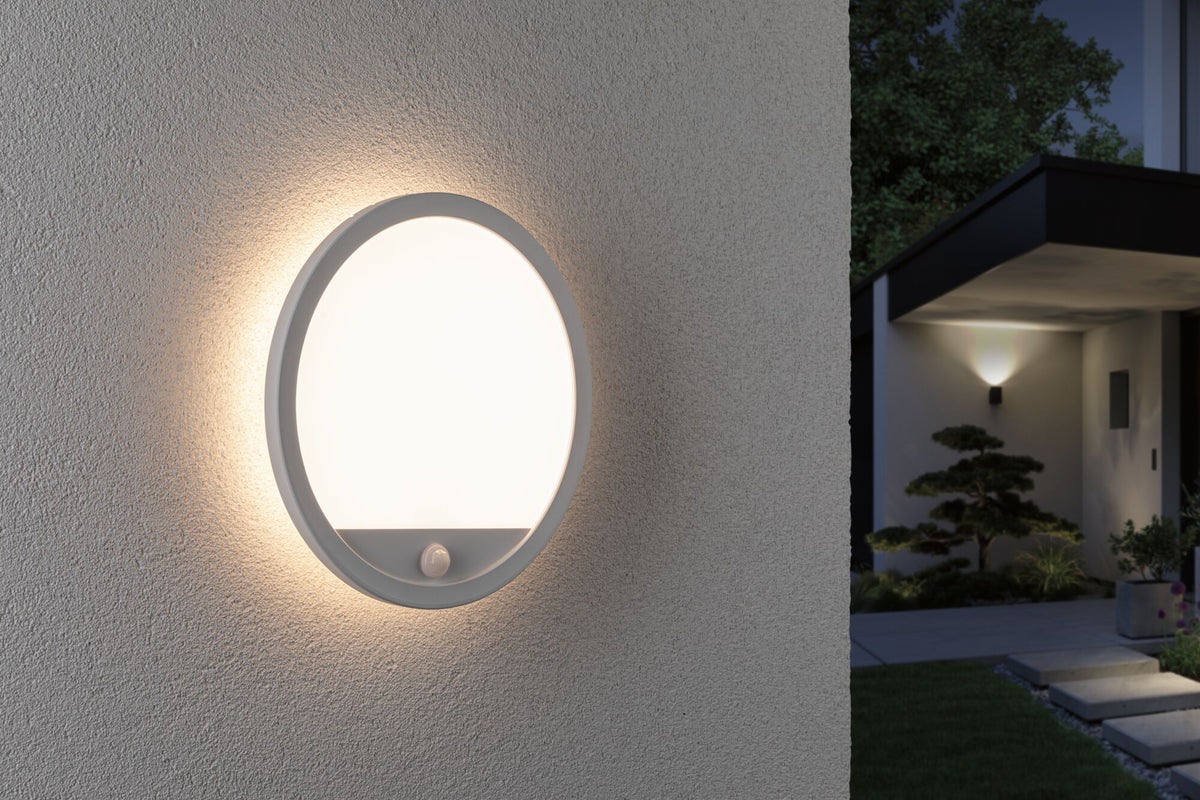 Paulmann LED Außenpanel Lamina mit Bewegungsmelder IP44 rund 280mm 1200lm 14,5W 3000K  Weiß mit Hintergrundlicht