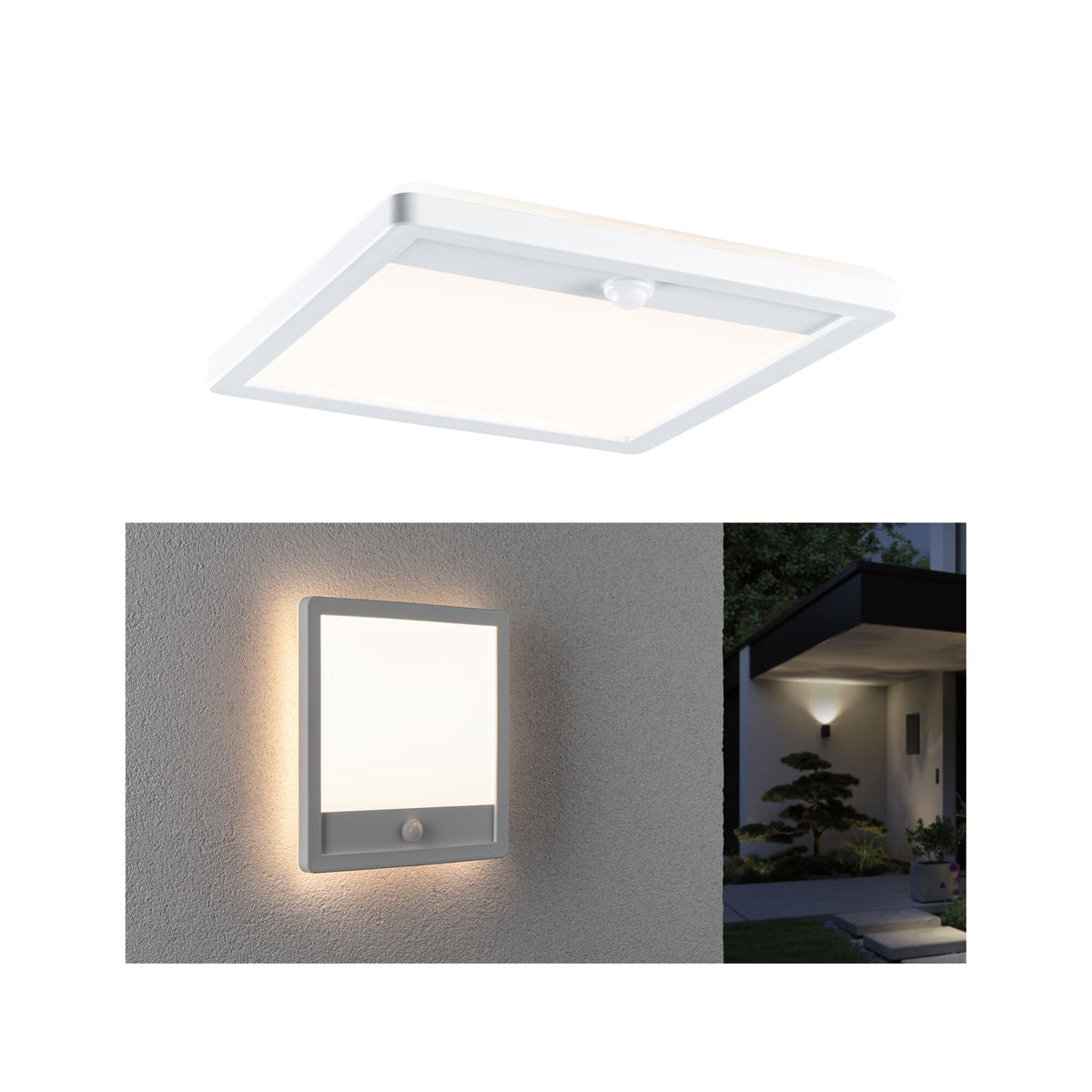 Paulmann LED Außenpanel Lamina mit Bewegungsmelder IP44 eckig 250x250mm 950lm 14,5W 3000K  Weiß mit Hintergrundlicht