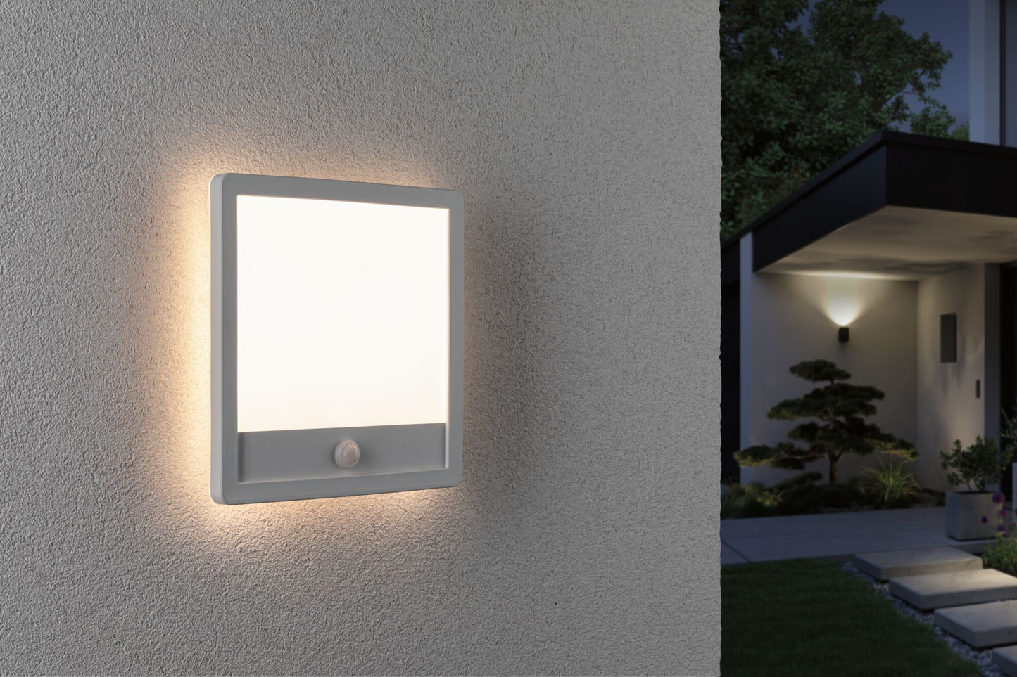 Paulmann LED Außenpanel Lamina mit Bewegungsmelder IP44 eckig 250x250mm 950lm 14,5W 3000K  Weiß mit Hintergrundlicht