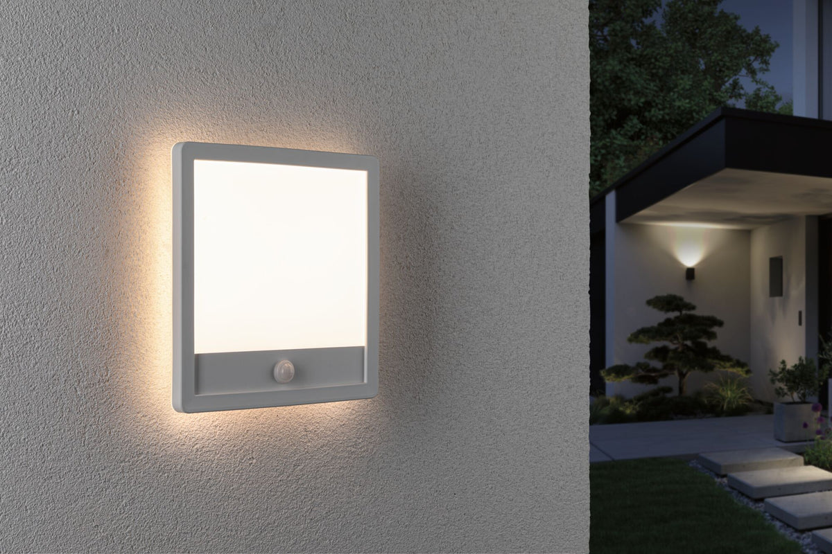 Paulmann LED Außenpanel Lamina mit Bewegungsmelder IP44 eckig 250x250mm 950lm 14,5W 3000K  Weiß mit Hintergrundlicht