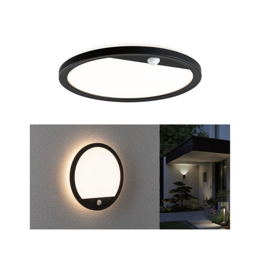 Paulmann LED Außenpanel Lamina mit Bewegungsmelder IP44 rund 280mm 1200lm 14,5W 3000K  Schwarz mit Hintergrundlicht