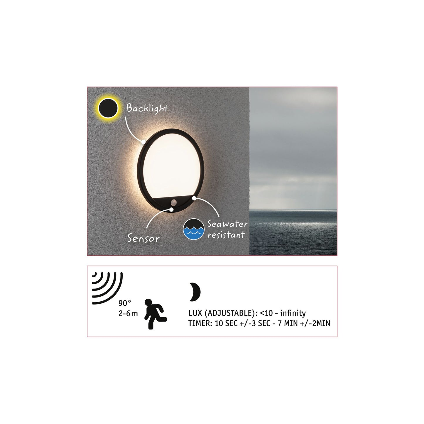 Paulmann LED Außenpanel Lamina mit Bewegungsmelder IP44 rund 280mm 1200lm 14,5W 3000K  Schwarz mit Hintergrundlicht