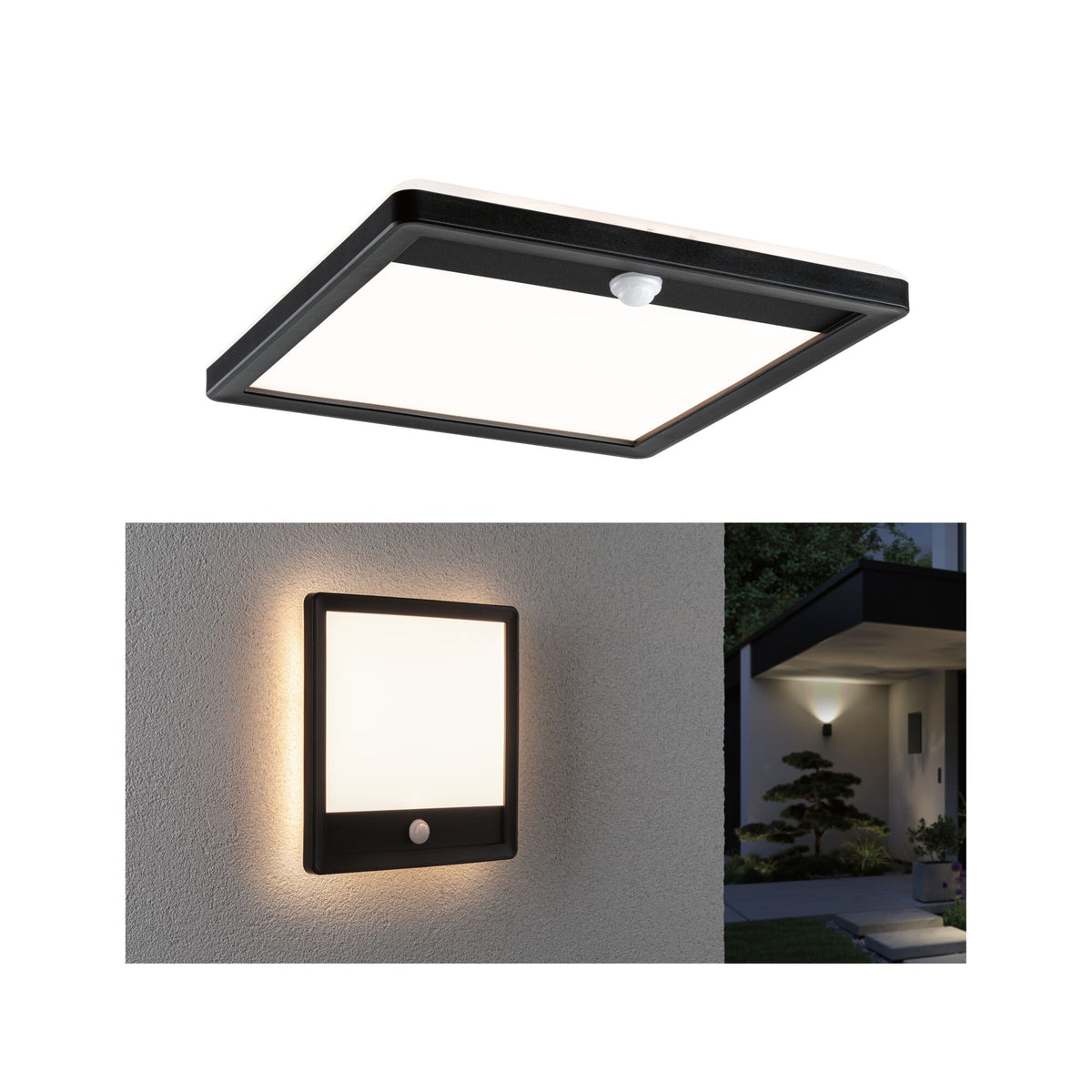 Paulmann LED Außenpanel Lamina mit Bewegungsmelder IP44 eckig 250x250mm 950lm 14,5W 3000K  Schwarz mit Hintergrundlicht