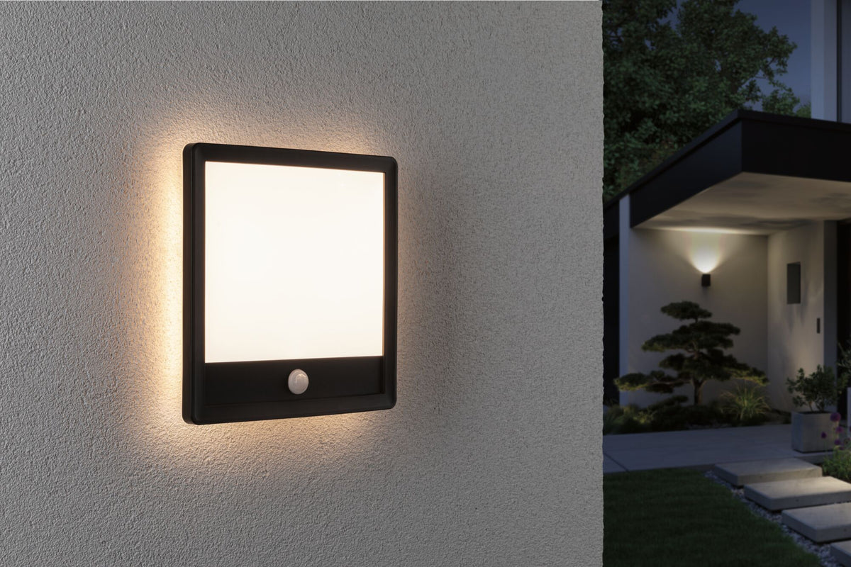 Paulmann LED Außenpanel Lamina mit Bewegungsmelder IP44 eckig 250x250mm 950lm 14,5W 3000K  Schwarz mit Hintergrundlicht