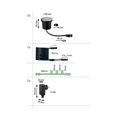 Paulmann Plug & Shine LED Bodeneinbauleuchte Floor IP67 2200K 3x4,5W   Anthrazit
