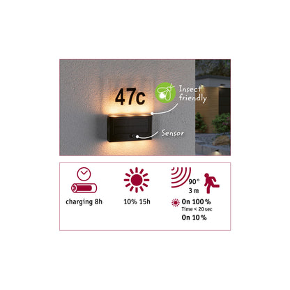 Paulmann Solar LED Hausnummernleuchte Neda IP44 2200K 18lm Anthrazit