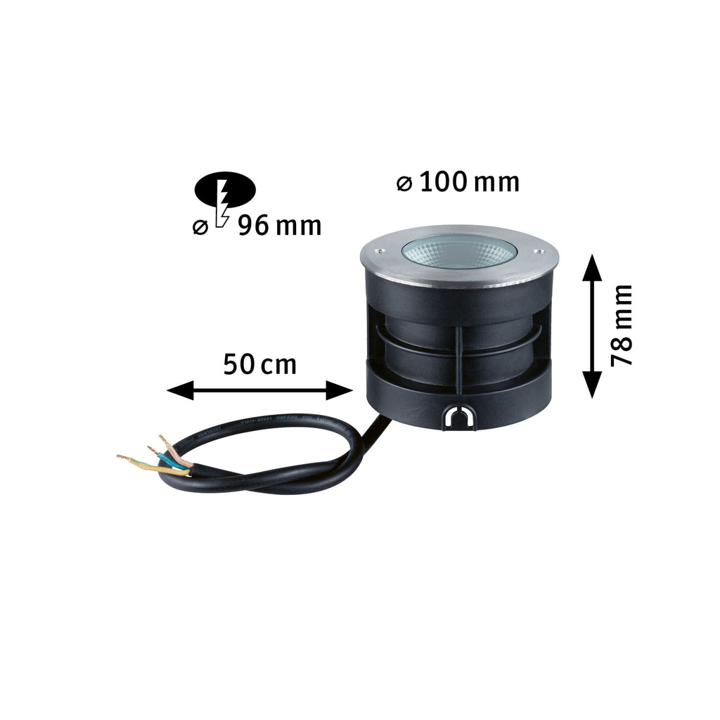 Paulmann LED Bodeneinbauleuchte Vanea IP67 rund 100mm 3000K 3,5W 160lm 230V Alu Aluminium