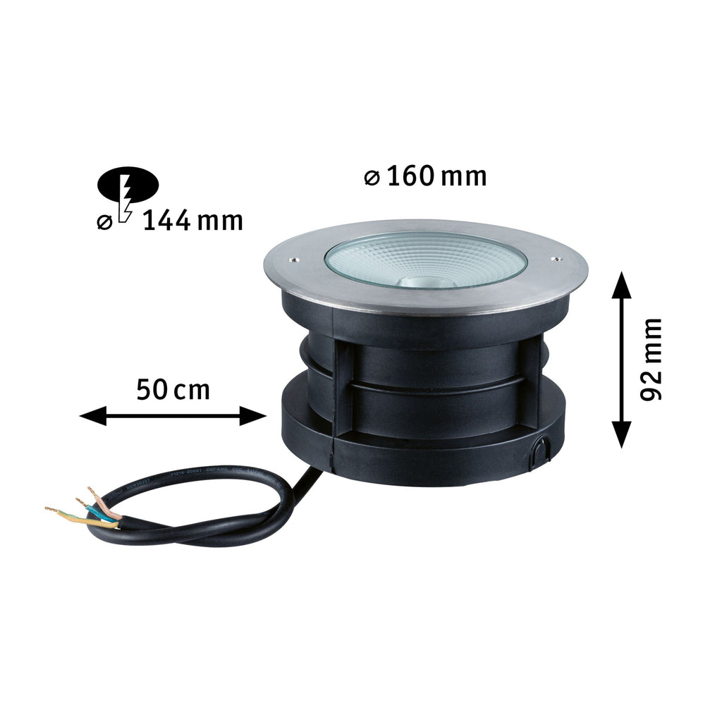 Paulmann LED Bodeneinbauleuchte Vanea IP67 rund 160mm 3000K 15,5W 800lm 230V Alu Aluminium