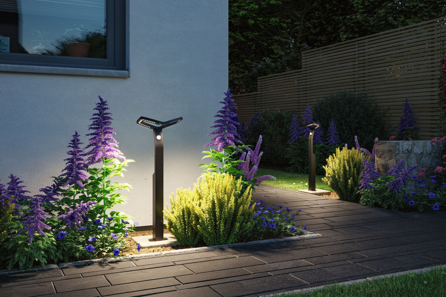 Paulmann LED Pollerleuchte Alara Dämmerungsgesteuerter Bewegungsmelder (IR) IP44 eckig 665mm 3000K 10W 450lm 230V  Anthrazit  Metall