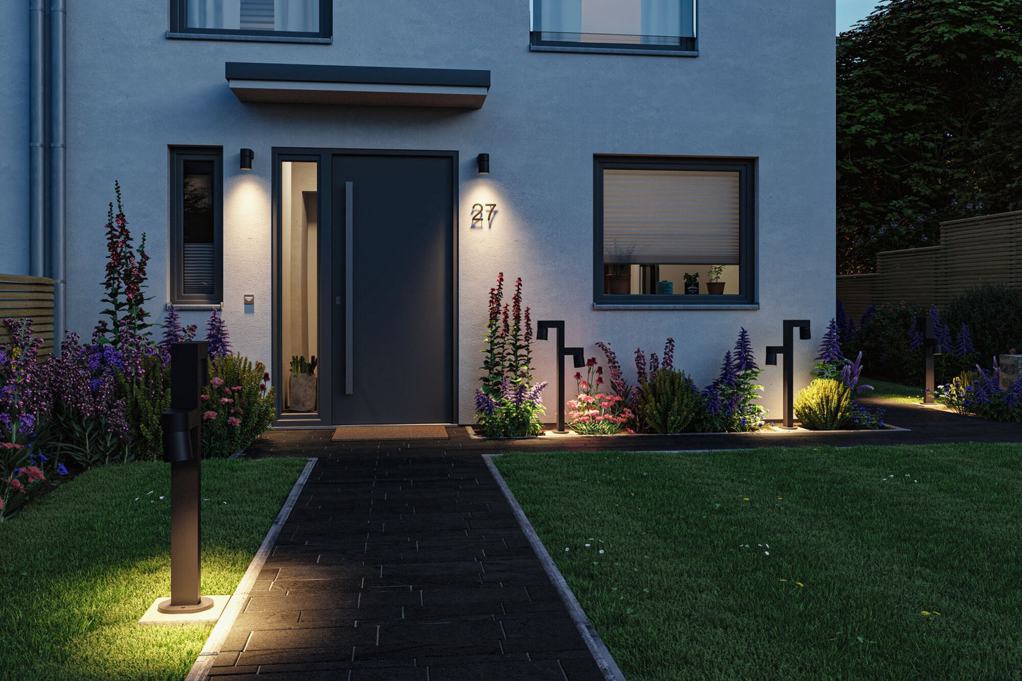 Paulmann LED Pollerleuchte Kimu IP44 zylindrisch 822mm 3000K 2x8W 750lm / 750lm 230V 70° Anthrazit  Aluminium