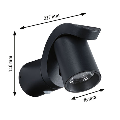 Paulmann LED Außenwandleuchte Cuff Dämmerungsgesteuerter Bewegungsmelder (IR) IP44  76x217mm 3000K 10W 700lm 230V 70° Anthrazit Aluminium