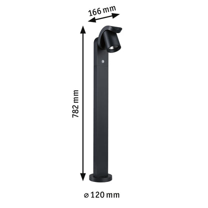 Paulmann LED Pollerleuchte Cuff Dämmerungsgesteuerter Bewegungsmelder (IR) IP44  782mm 3000K 10W 700lm 230V 70° Anthrazit  Aluminium