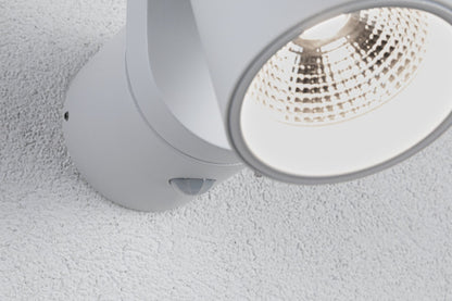Paulmann LED Außenwandleuchte Cuff Dämmerungsgesteuerter Bewegungsmelder (IR) IP44  76x217mm 3000K 10W 700lm 230V 70° Weiß Aluminium