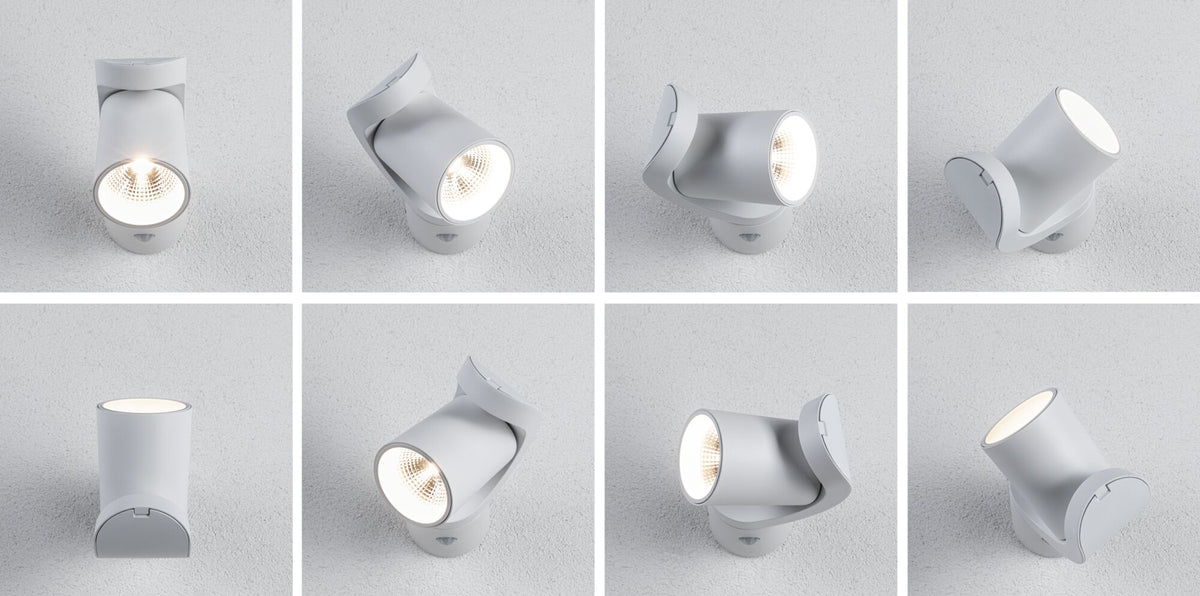 Paulmann LED Außenwandleuchte Cuff Dämmerungsgesteuerter Bewegungsmelder (IR) IP44  76x217mm 3000K 10W 700lm 230V 70° Weiß Aluminium