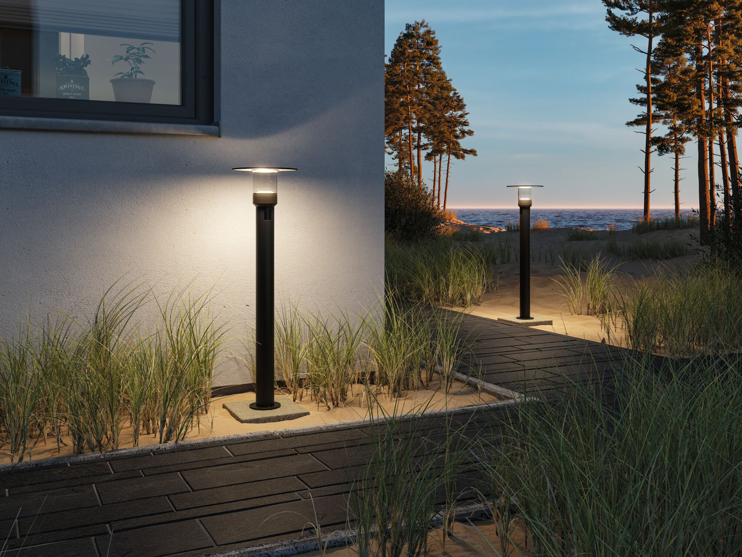 Paulmann LED Pollerleuchte Sienna Dämmerungsgesteuerter Bewegungsmelder (HF) seewasserresistent IP44  780mm 3000K 9W 400lm 230V  Anthrazit  Aluminium
