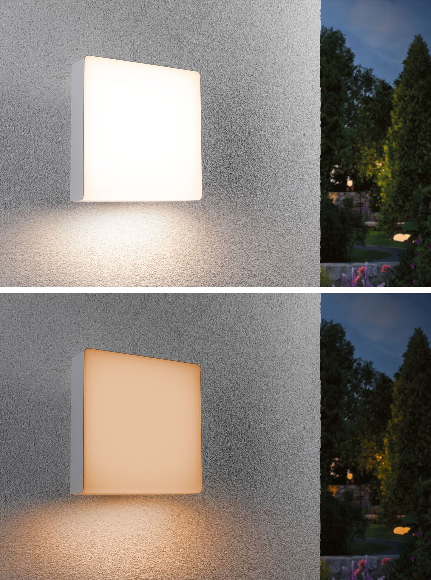 Paulmann LED Außenwandleuchte Azalena Dämmerungsgesteuerter Bewegungsmelder (HF) insektenfreundlich Smart Home Zigbee 3.0  IP44  250x97mm Tunable Warm 8,5W 700lm 230V  Weiß Kunststoff#Aluminium
