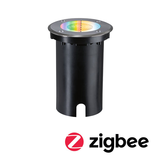 Paulmann LED Bodeneinbauleuchte Floor Smart Home Zigbee 3.0  IP67 rund 110mm RGBW+ 4,9W 300lm 230V Eisen gebürstet Aluminium