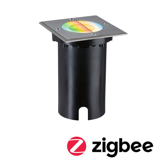 Paulmann LED Bodeneinbauleuchte Floor Smart Home Zigbee 3.0  IP67 eckig 110x110mm RGBW+ 4,9W 300lm 230V Eisen gebürstet Aluminium