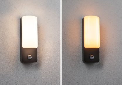 Paulmann LED Außenwandleuchte Bonnie Dämmerungsgesteuerter Bewegungsmelder (IR) insektenfreundlich und seewasserresistent IP44  93x77mm 2200 - 3000K 8,5W 560lm 230V  Anthrazit Aluminium