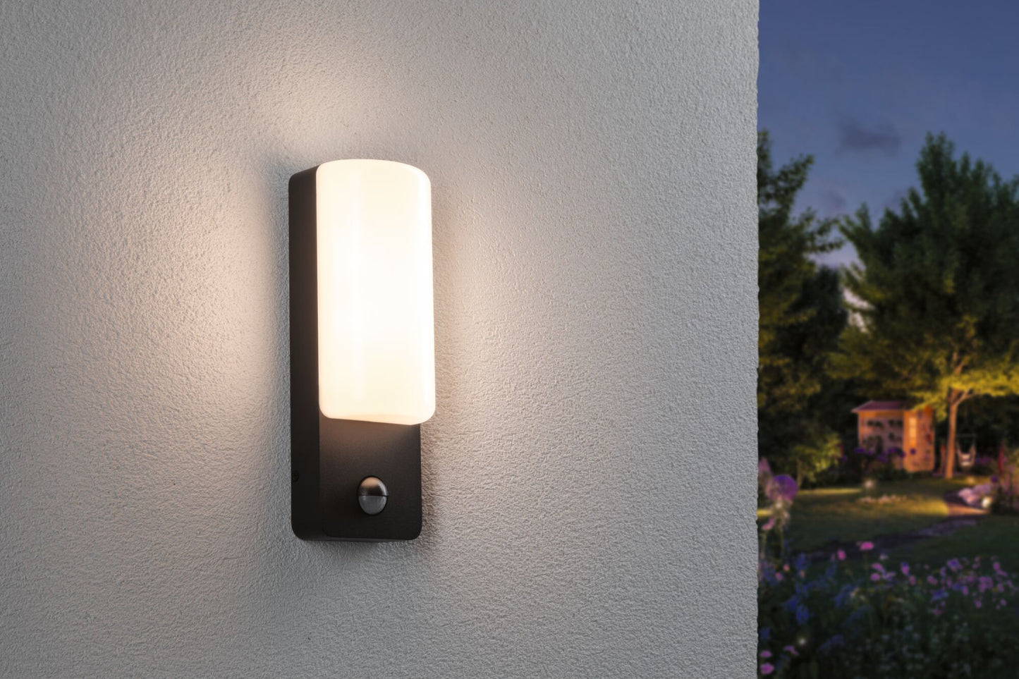 Paulmann LED Außenwandleuchte Bonnie Dämmerungsgesteuerter Bewegungsmelder (IR) insektenfreundlich und seewasserresistent IP44  93x77mm 2200 - 3000K 8,5W 560lm 230V  Anthrazit Aluminium