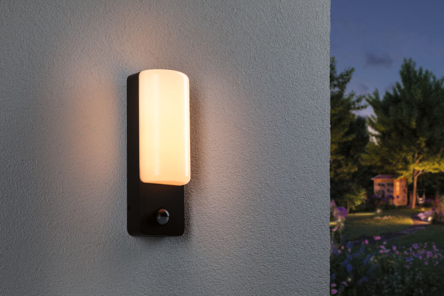 Paulmann LED Außenwandleuchte Bonnie Dämmerungsgesteuerter Bewegungsmelder (IR) insektenfreundlich und seewasserresistent IP44  93x77mm 2200 - 3000K 8,5W 560lm 230V  Anthrazit Aluminium