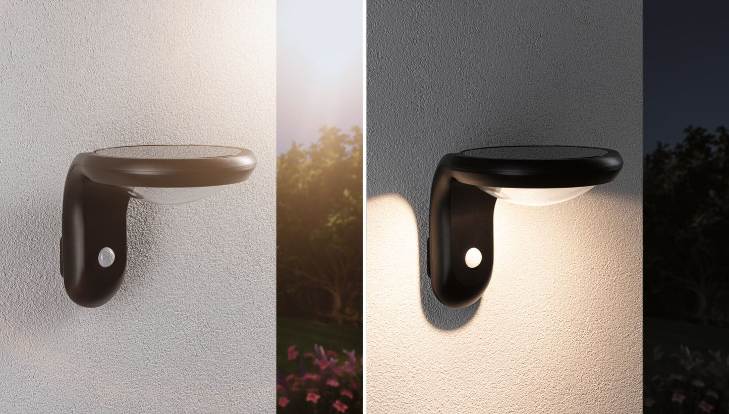 Paulmann Solar LED Außenwandleuchte Diskola Dämmerungsgesteuerter Bewegungsmelder (IR) IP44  180x234mm 3000K 3,5W 400lm 3,7V  Anthrazit Kunststoff