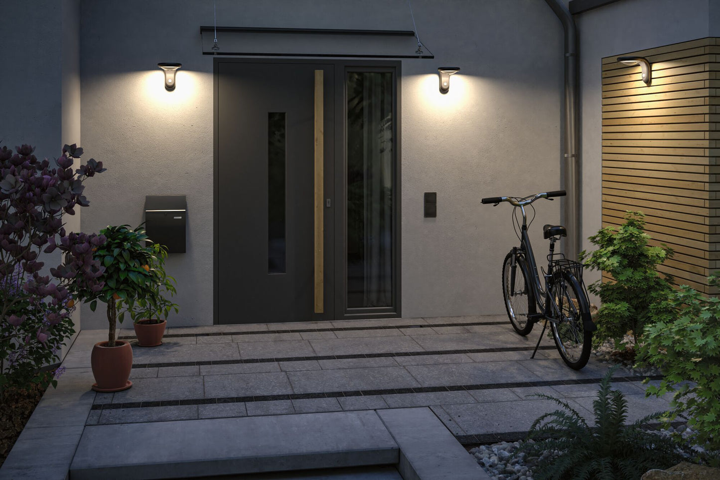 Paulmann Solar LED Außenwandleuchte Diskola Dämmerungsgesteuerter Bewegungsmelder (IR) IP44  180x234mm 3000K 3,5W 400lm 3,7V  Anthrazit Kunststoff