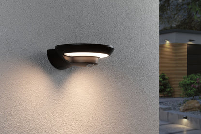 Paulmann Solar LED Außenwandleuchte Bordola Dämmerungsgesteuerter Bewegungsmelder (IR) IP44  180x211mm 3000K 3,5W 220lm 3,7V  Anthrazit Kunststoff
