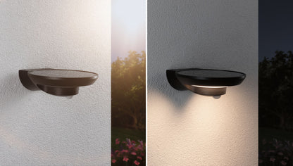 Paulmann Solar LED Außenwandleuchte Bordola Dämmerungsgesteuerter Bewegungsmelder (IR) IP44  180x211mm 3000K 3,5W 220lm 3,7V  Anthrazit Kunststoff