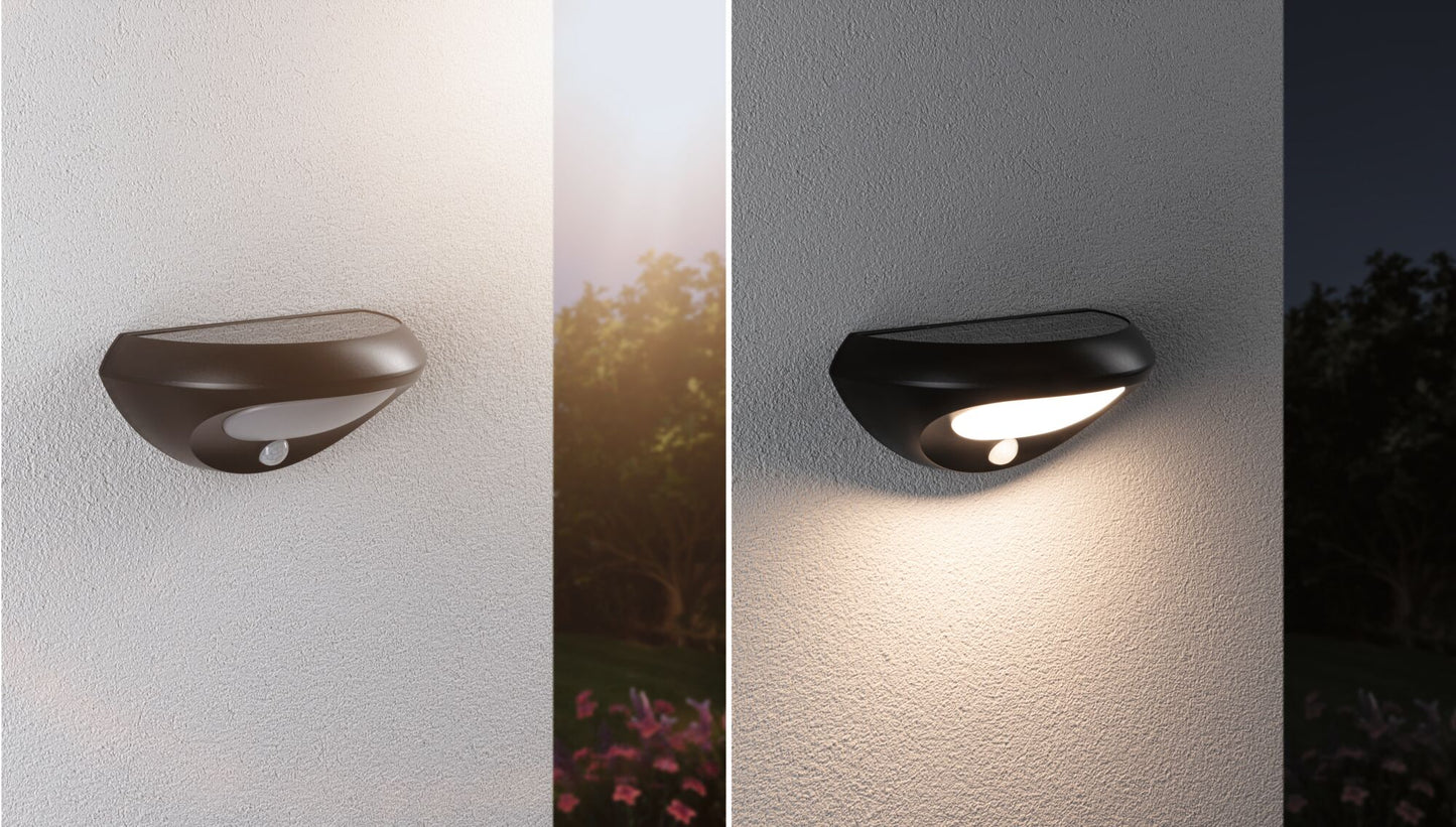Paulmann Solar LED Außenwandleuchte Sorova Dämmerungsgesteuerter Bewegungsmelder (IR) IP44  230x125mm 3000K 3,5W 220lm 3,7V  Anthrazit Kunststoff