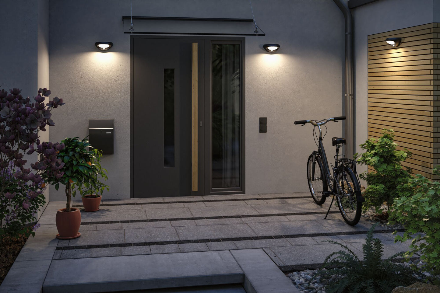 Paulmann Solar LED Außenwandleuchte Sorova Dämmerungsgesteuerter Bewegungsmelder (IR) IP44  230x125mm 3000K 3,5W 220lm 3,7V  Anthrazit Kunststoff