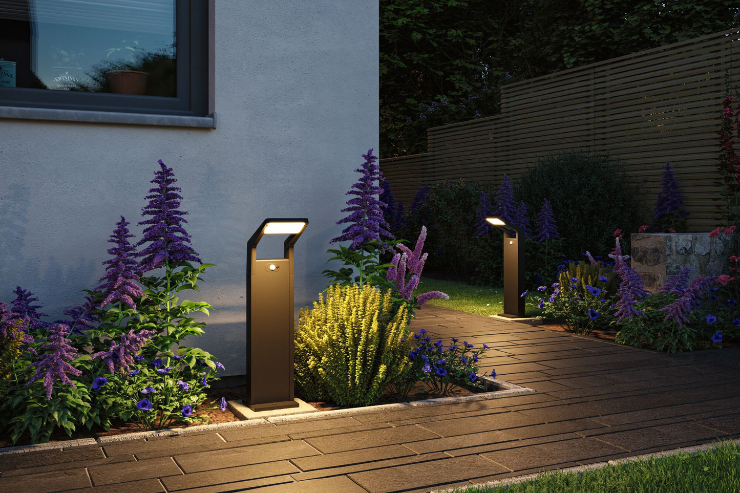 Paulmann LED Pollerleuchte Juntea Dämmerungsgesteuerter Bewegungsmelder (IR) IP44  585mm 3000K 11W 900lm 230V  Anthrazit  Aluminium