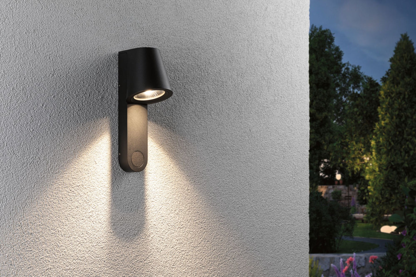 Paulmann LED Außenwandleuchte Caissa Dämmerungsgesteuerter Bewegungsmelder (HF) IP44  105x127mm 3000K 9W 700lm 230V 65° Anthrazit Aluminium